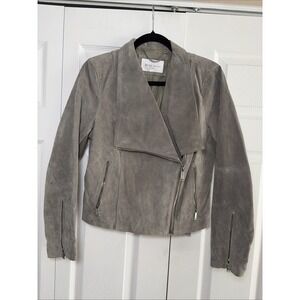 BCBGeneration Moto Jacket Womens M Gray Suede Asym Zip Ruffle Gray Edgy Fem